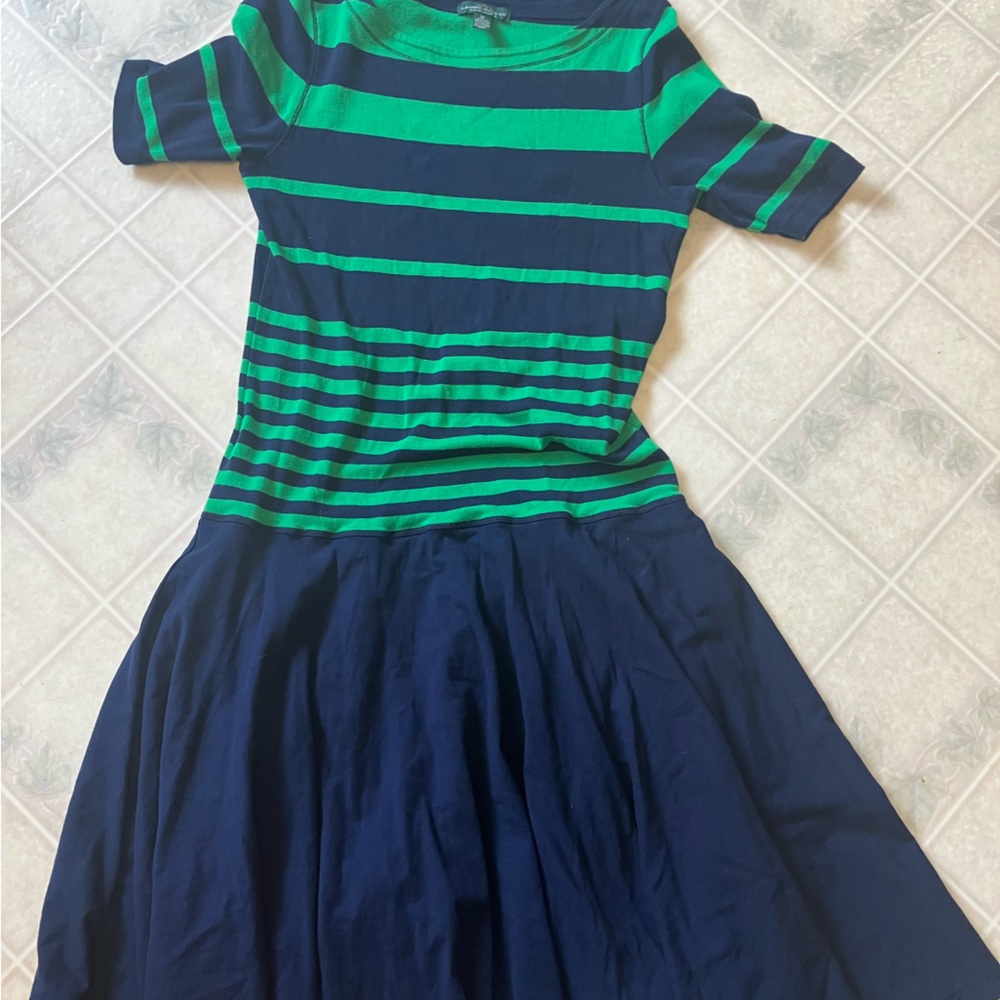 Lauren Ralph Lauren Navy and Green‎ Stripe Knit Fit N Flare dress